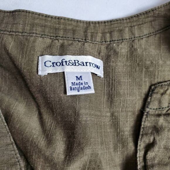 Croft & Barrow Women’s M 100% Cotton Linen Look Olive Green Button Front Top - Picture 5 of 7